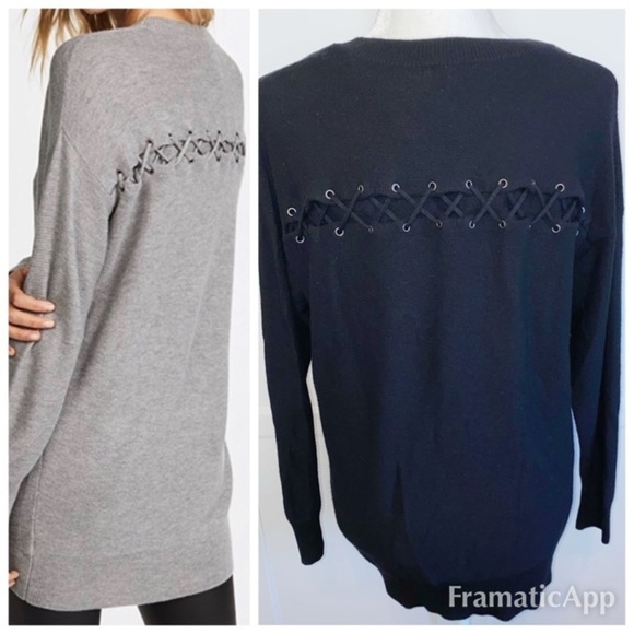 Splendid | Bleeker Cashmere Blend Pullover Sweater L/Sleeve Lace-Up Back Black M - Picture 1 of 16